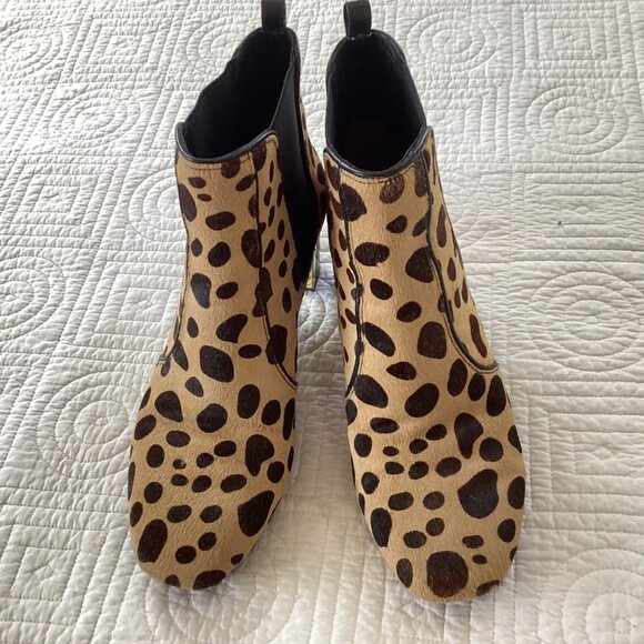 Isaac Mizrahi Cheetah Print Ankle Boots Size 8.5 Block Heels calf hair - Picture 1 of 11